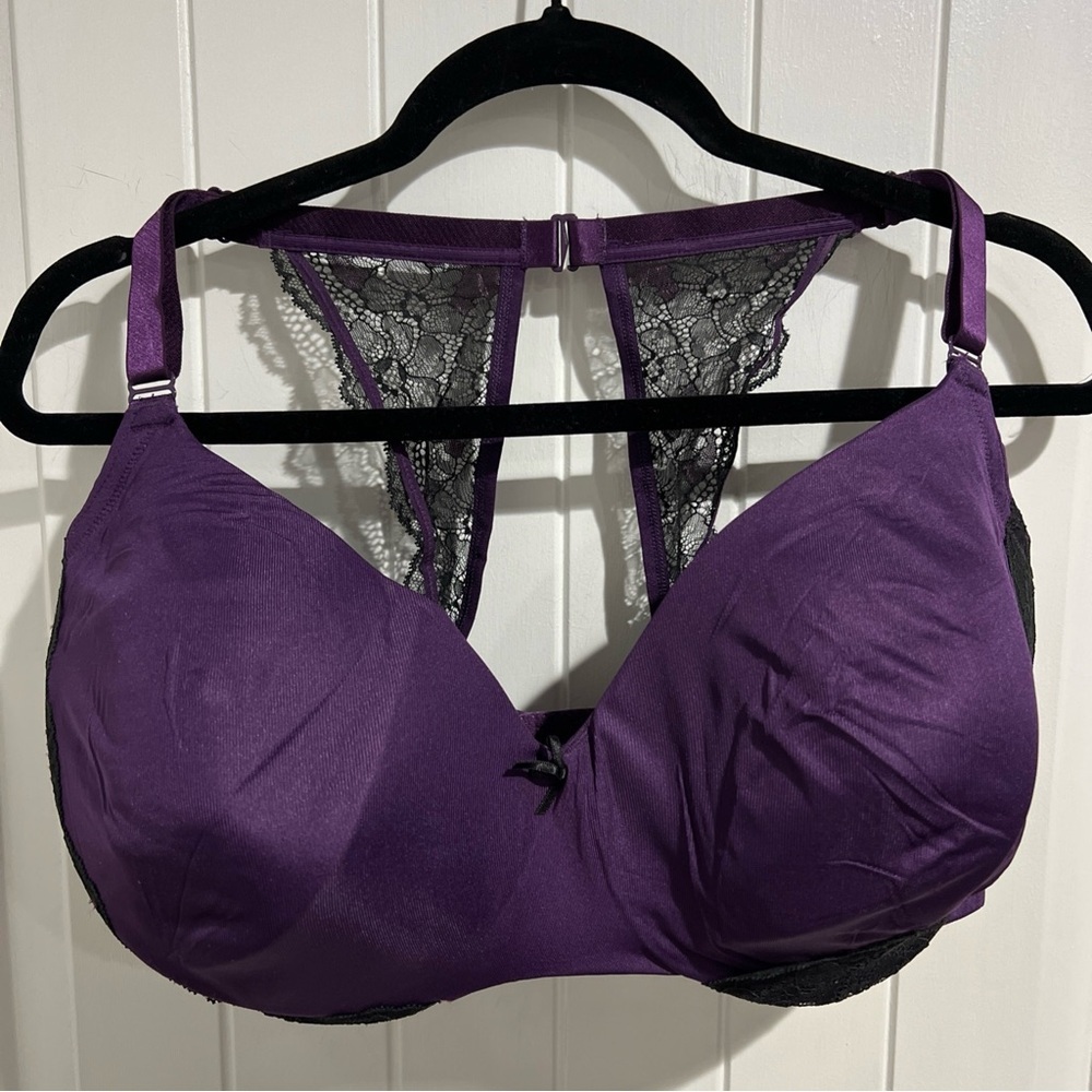 Cacique Bra Balconette Underwire Support Lined Lane Bryant Purple Racerback 38H